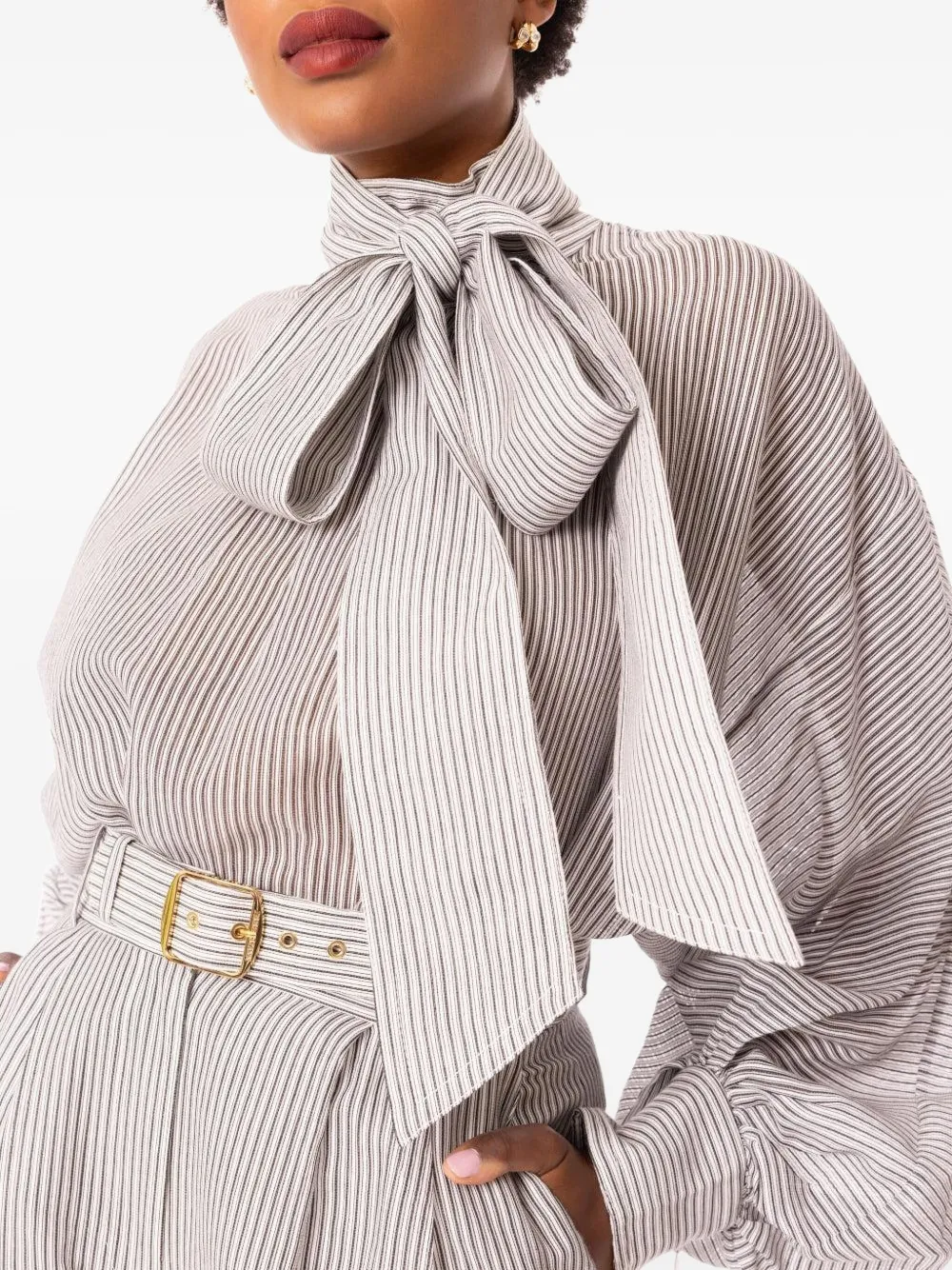Zimmermann Pussy-bow Striped Cotton And Silk-blend Blouse In Pattern