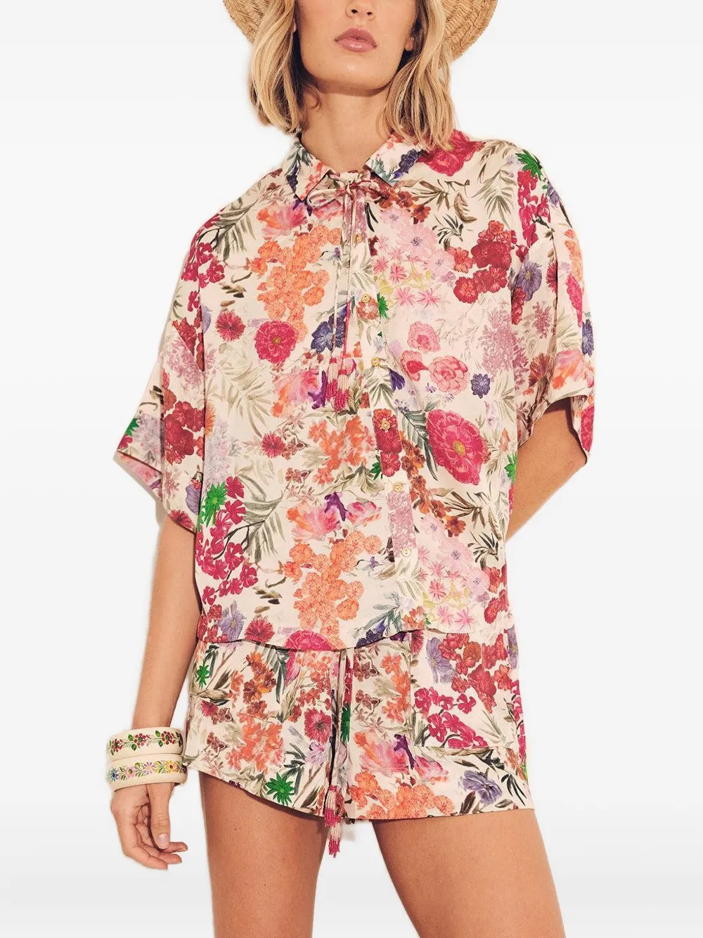 Carolina K Floral-print Tassel Blouse In Multi