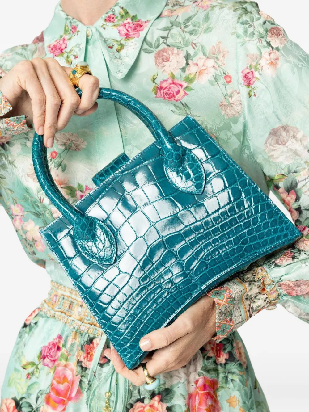 Angela Alvarez Demi Arco Glazed Tote Bag In Blue