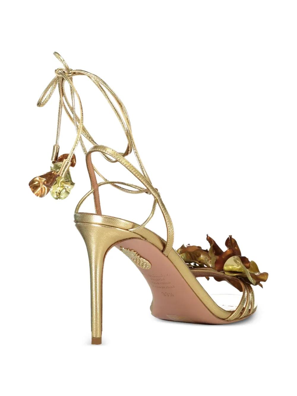 Aquazzura Summer Sun Flower-embellished Lace-up Sandals In Gold