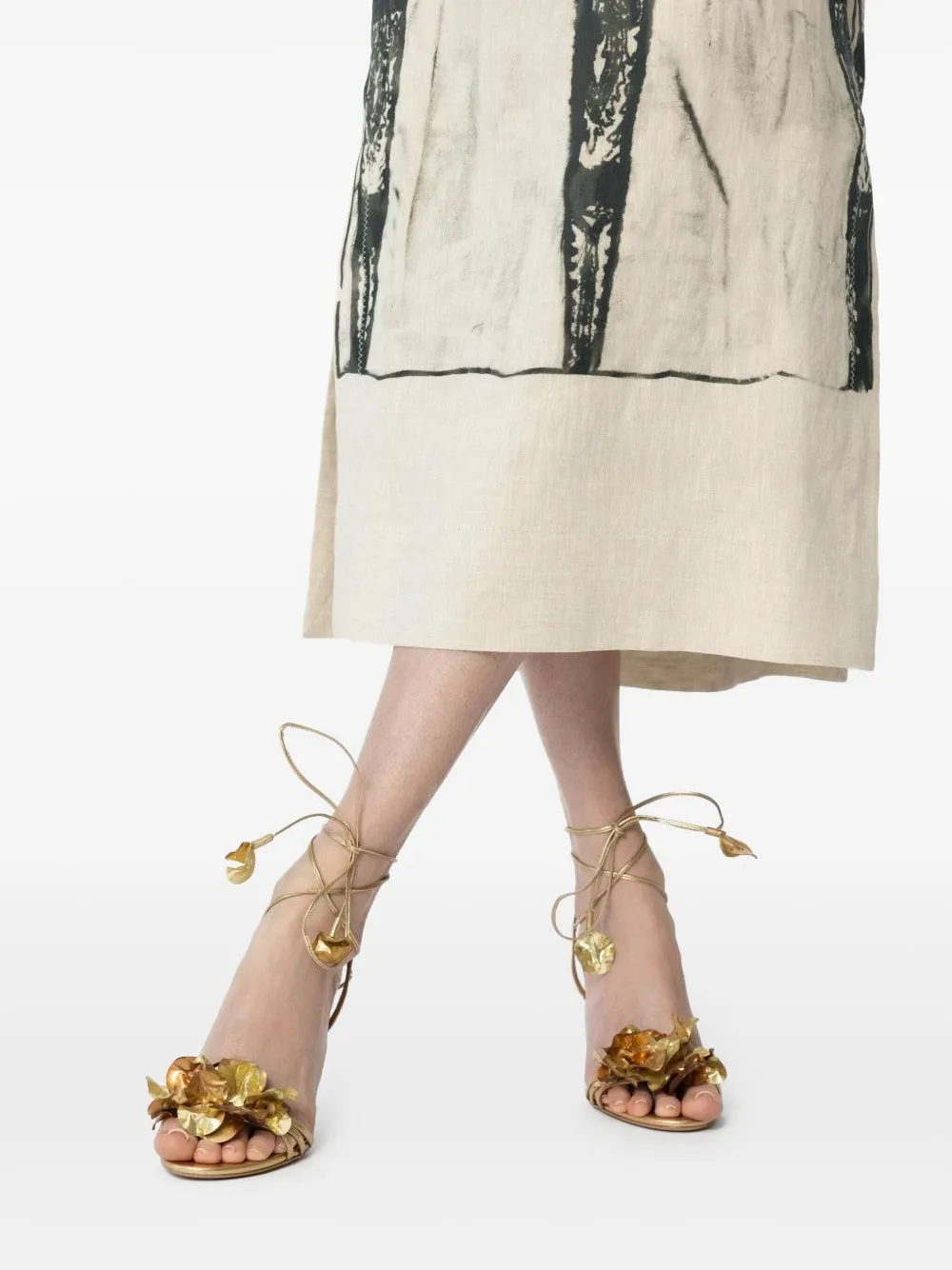 Aquazzura Summer Sun Flower-embellished Lace-up Sandals In Gold