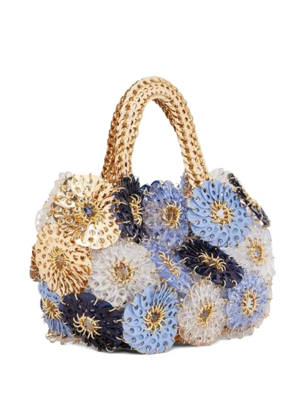 Rabanne Flower-embellished Chain-strap Tote Bag In Blue