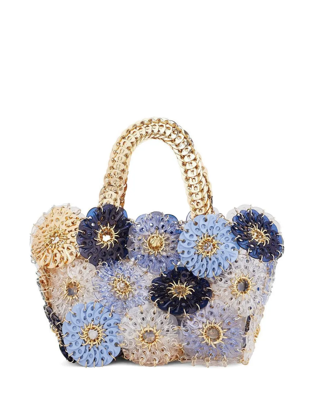 Rabanne flower-embellished chain-strap tote bag - ブルー Rabanne flower-embellished chain-strap tote bag - ブルー
