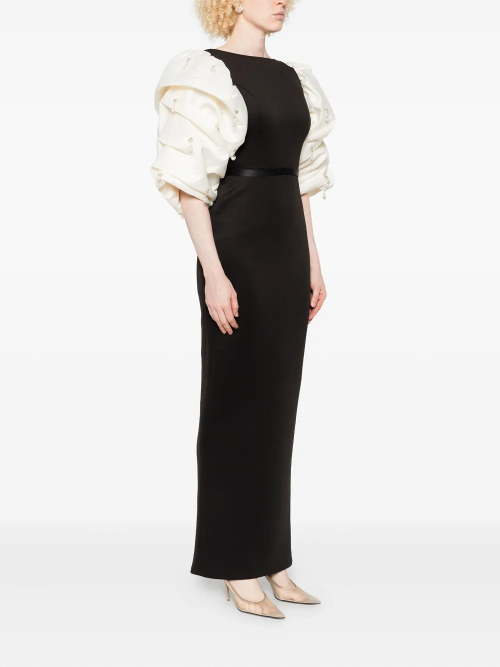 Aavva Crystal-embellished Puff-sleeve Dress In Black