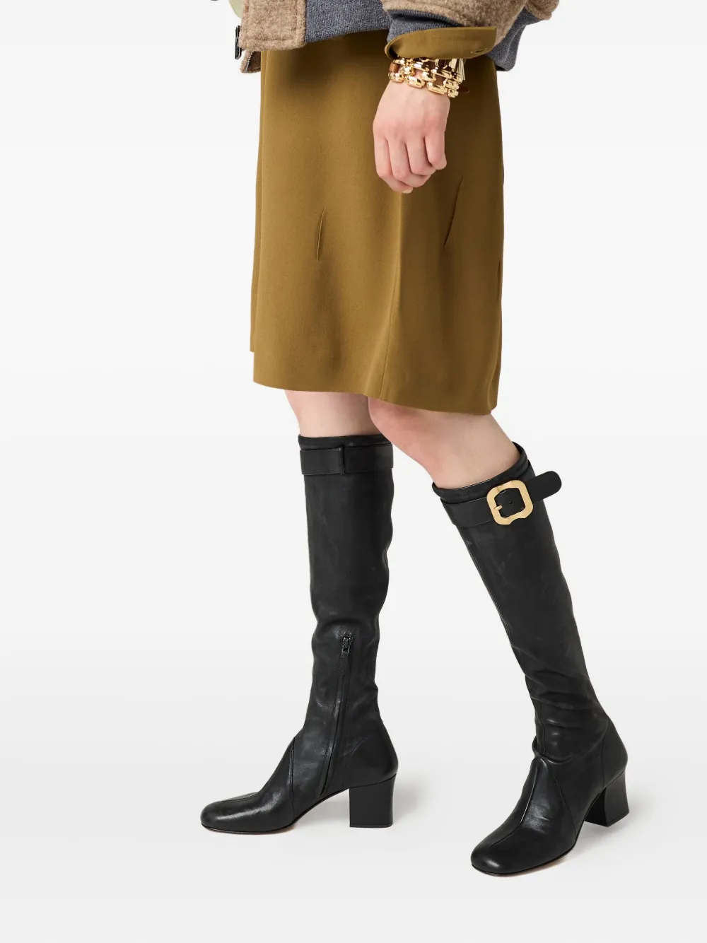 Miu Miu Buckle-fastening Leather Boots In Black