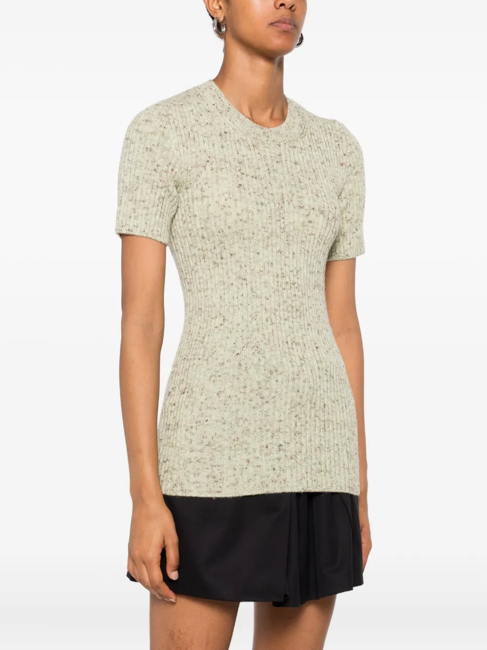 Prada Wool And Linen Short-sleeve Sweater In Green