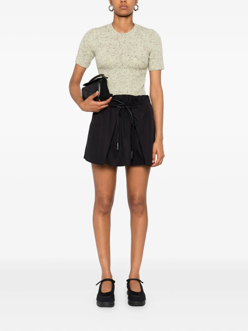 Prada Wool And Linen Short-sleeve Sweater In Green