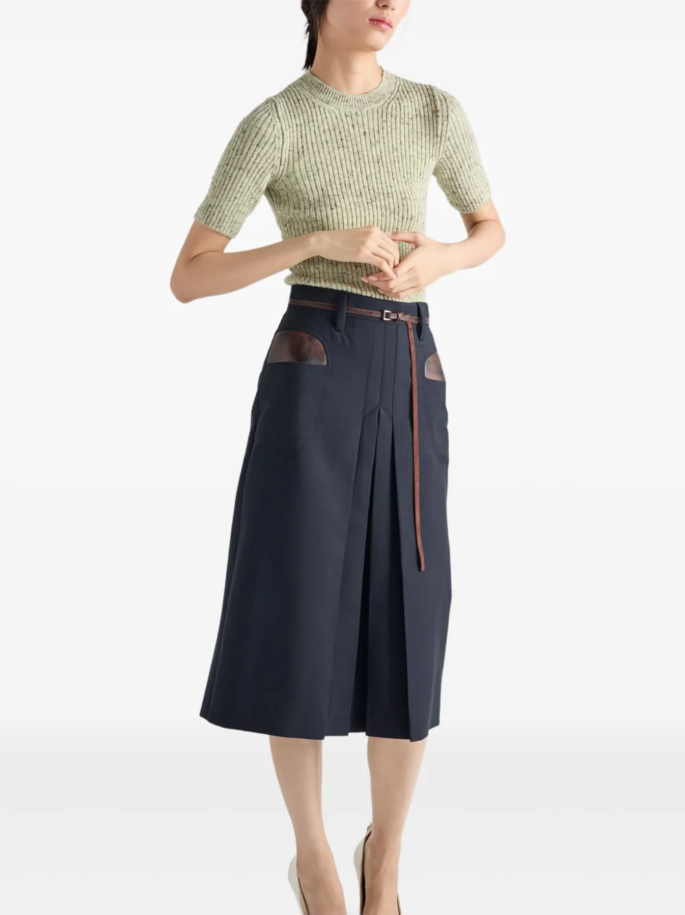 Prada Geribbelde trui met korte mouwen Groen