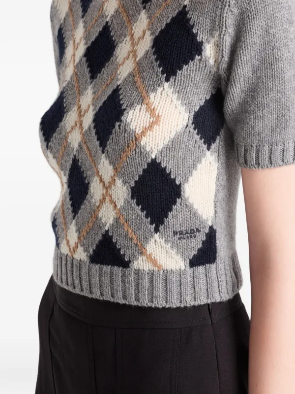 Prada diamond-pattern short-sleeved Sweater | Grey | FARFETCH NO