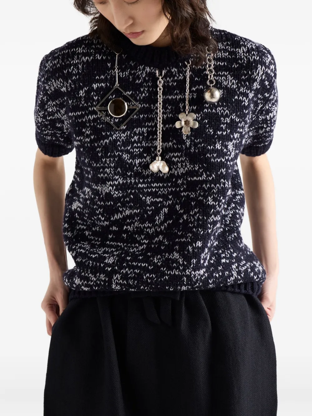 Prada Short-sleeve Pendant-embellished Sweater In Multi