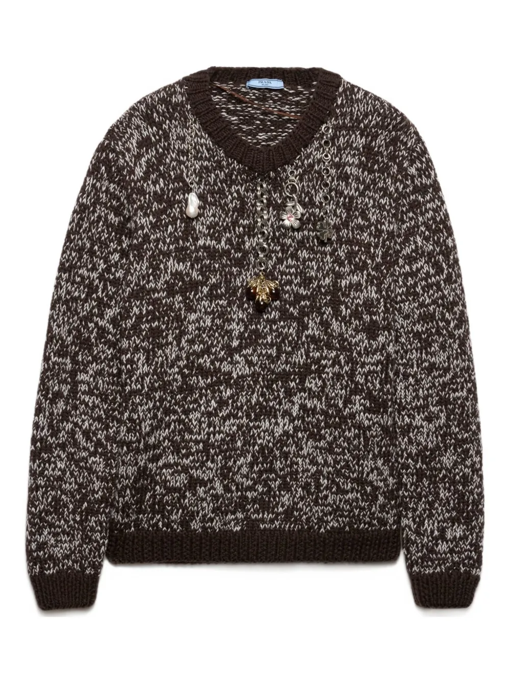 Prada Charm-embellishment Sweater In Brown