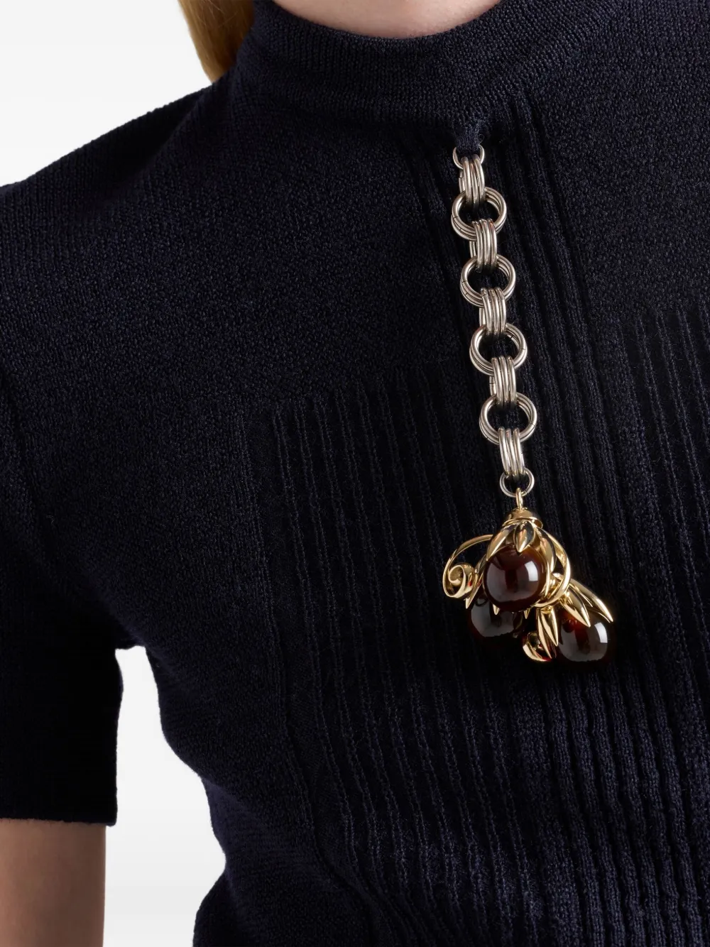 Prada Pendant-embellishment Ribbed Sweater In Blue