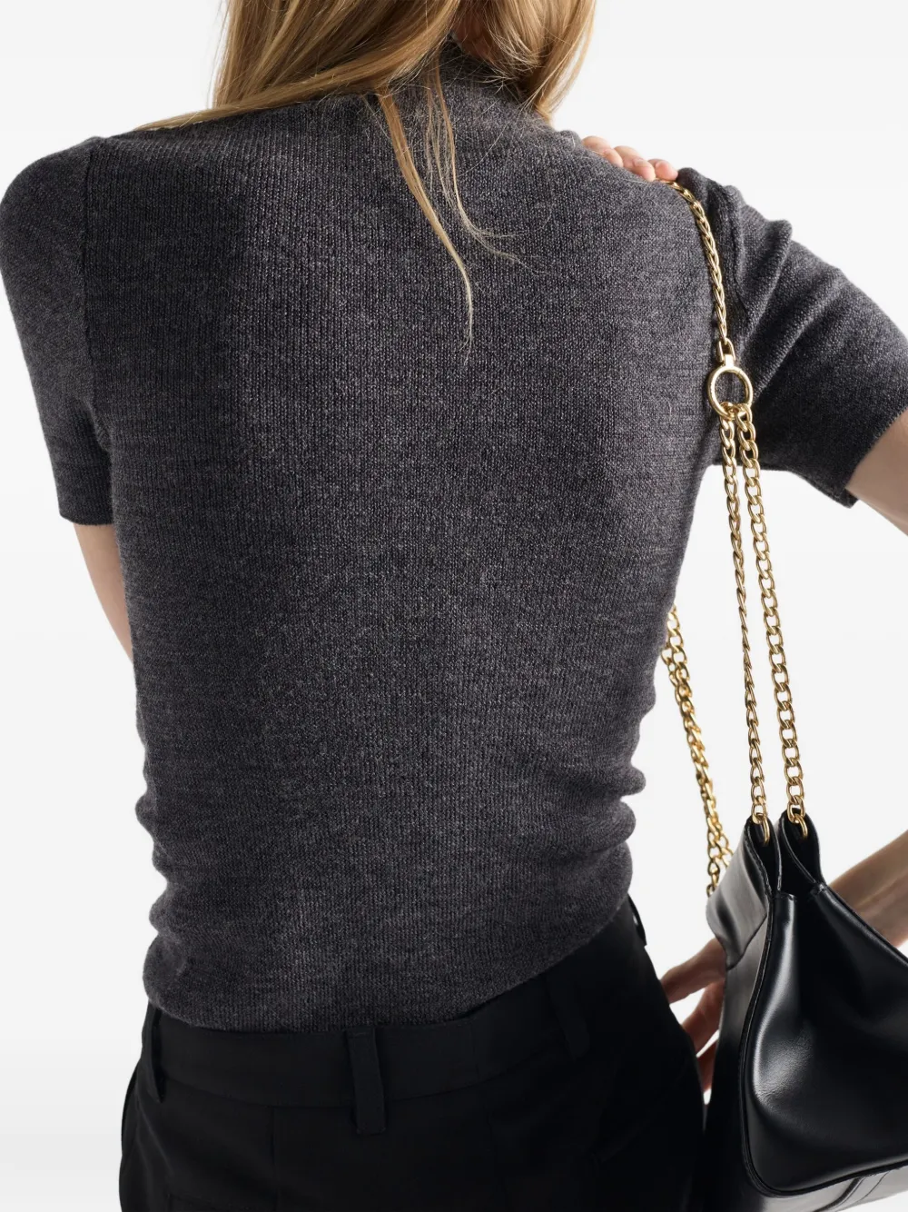 Prada Pendant-embellishment Short-sleeve Sweater In Gray