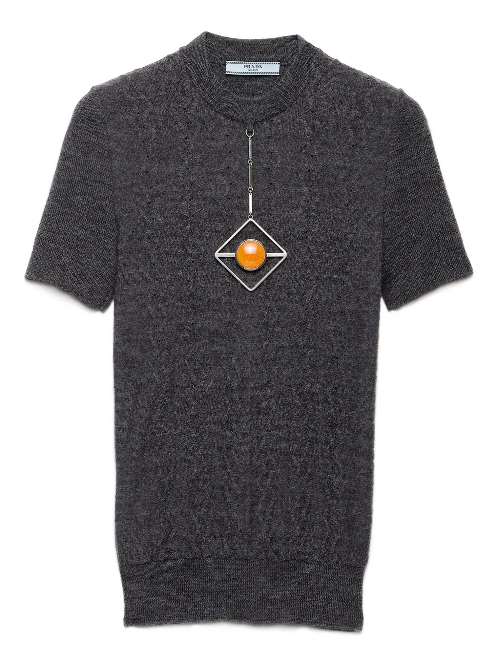 Prada pendant-embellishment short-sleeve sweater | Grey | Image 1