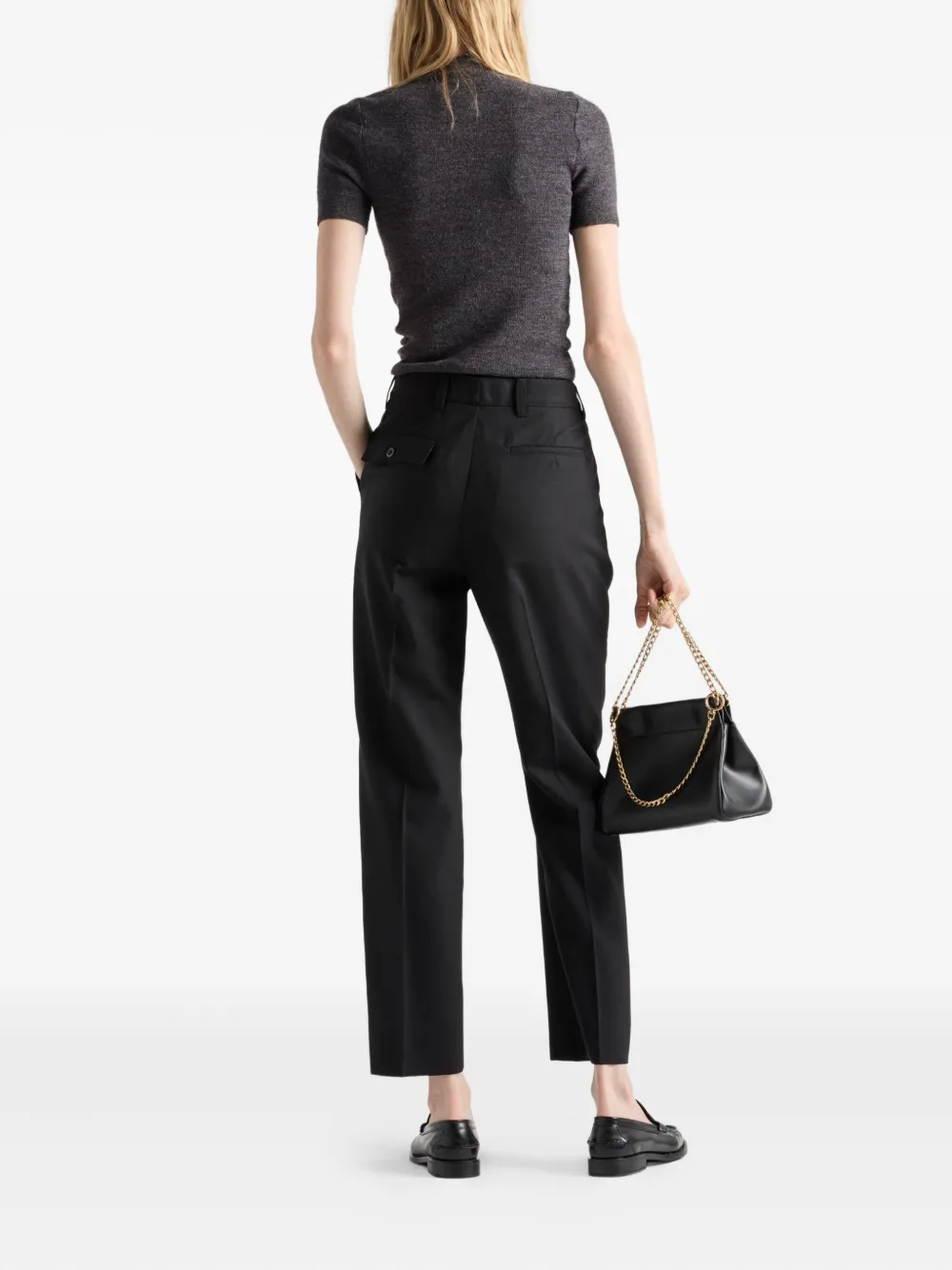 Prada Pendant-embellishment Short-sleeve Sweater In Gray