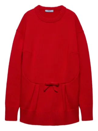 PRADA プラダ シルク混 リボン ボウタイ ニット ポロシャツ 赤 Prada bow-detail Sweater | Red | FARFETCH