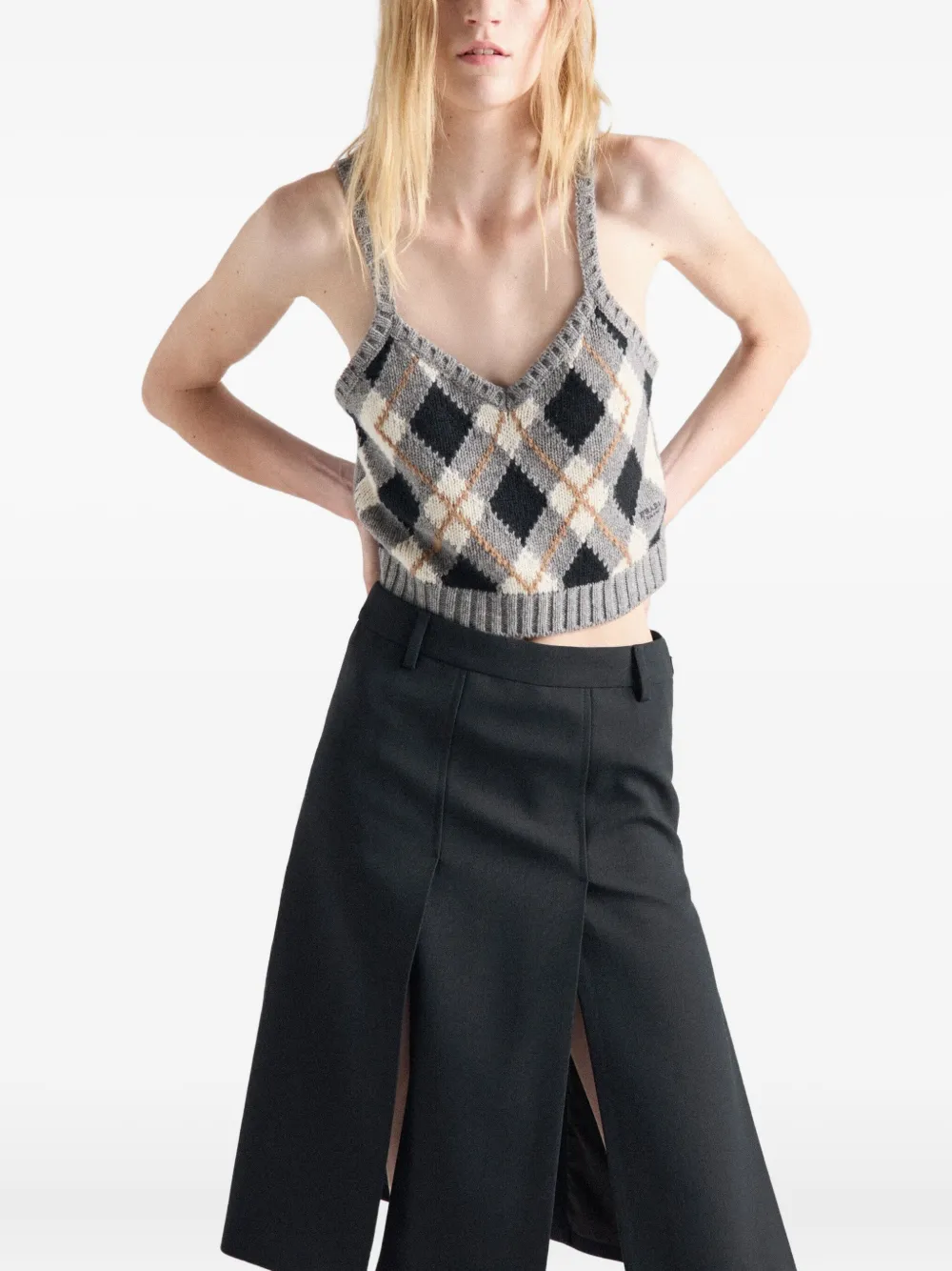 Prada Geribbelde top met argyle patroon Grijs