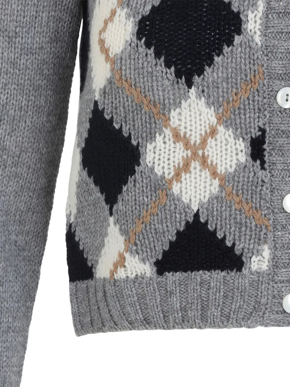 Prada Argyle Pattern Long Sleeve Knitwear Cardigan In Gray