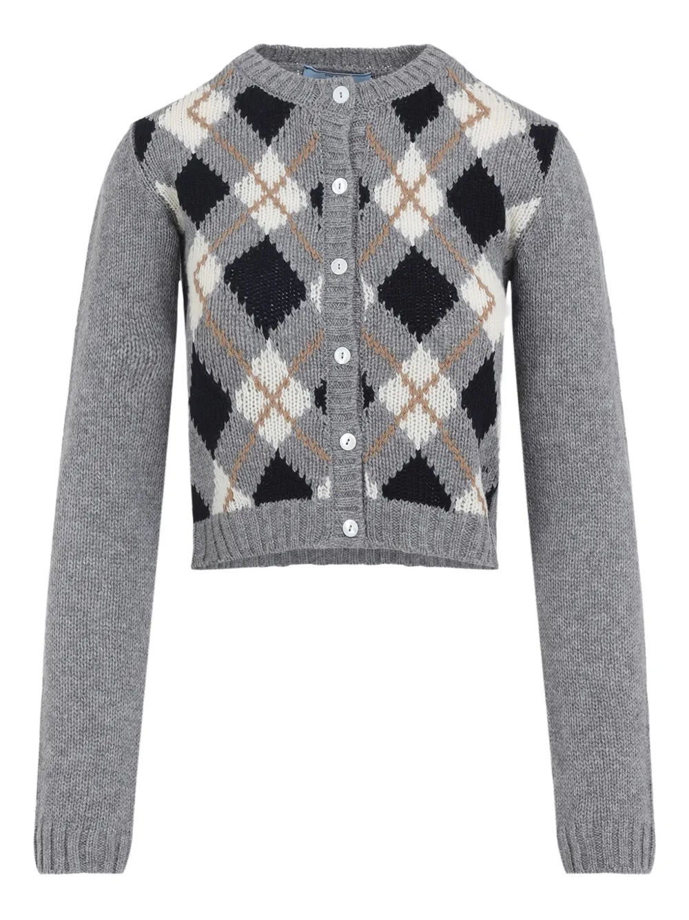 Prada Argyle Pattern Long Sleeve Knitwear Cardigan In Gray