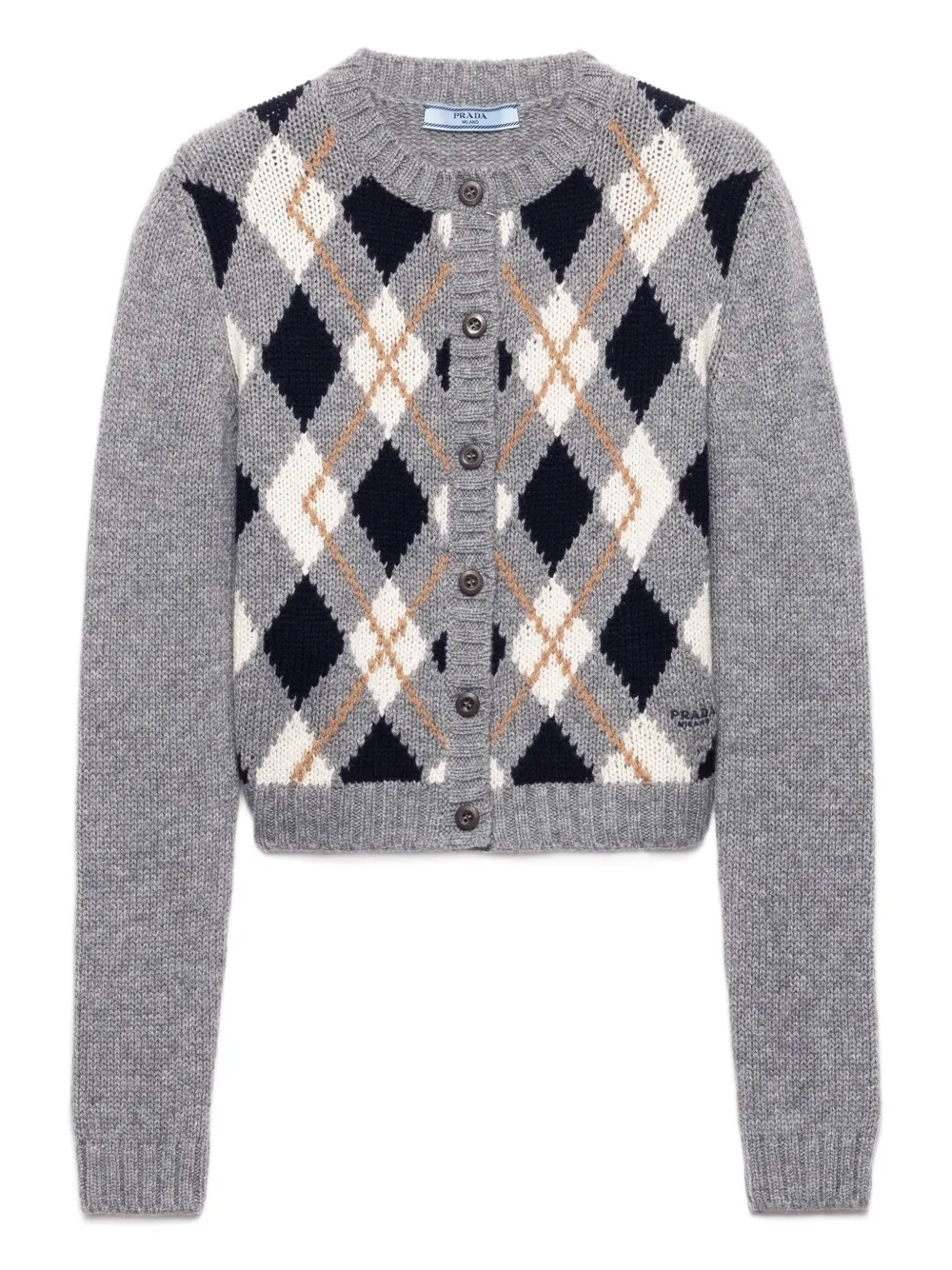 Prada diamond-pattern wool cardigan - グレー Prada diamond-pattern wool cardigan - グレー