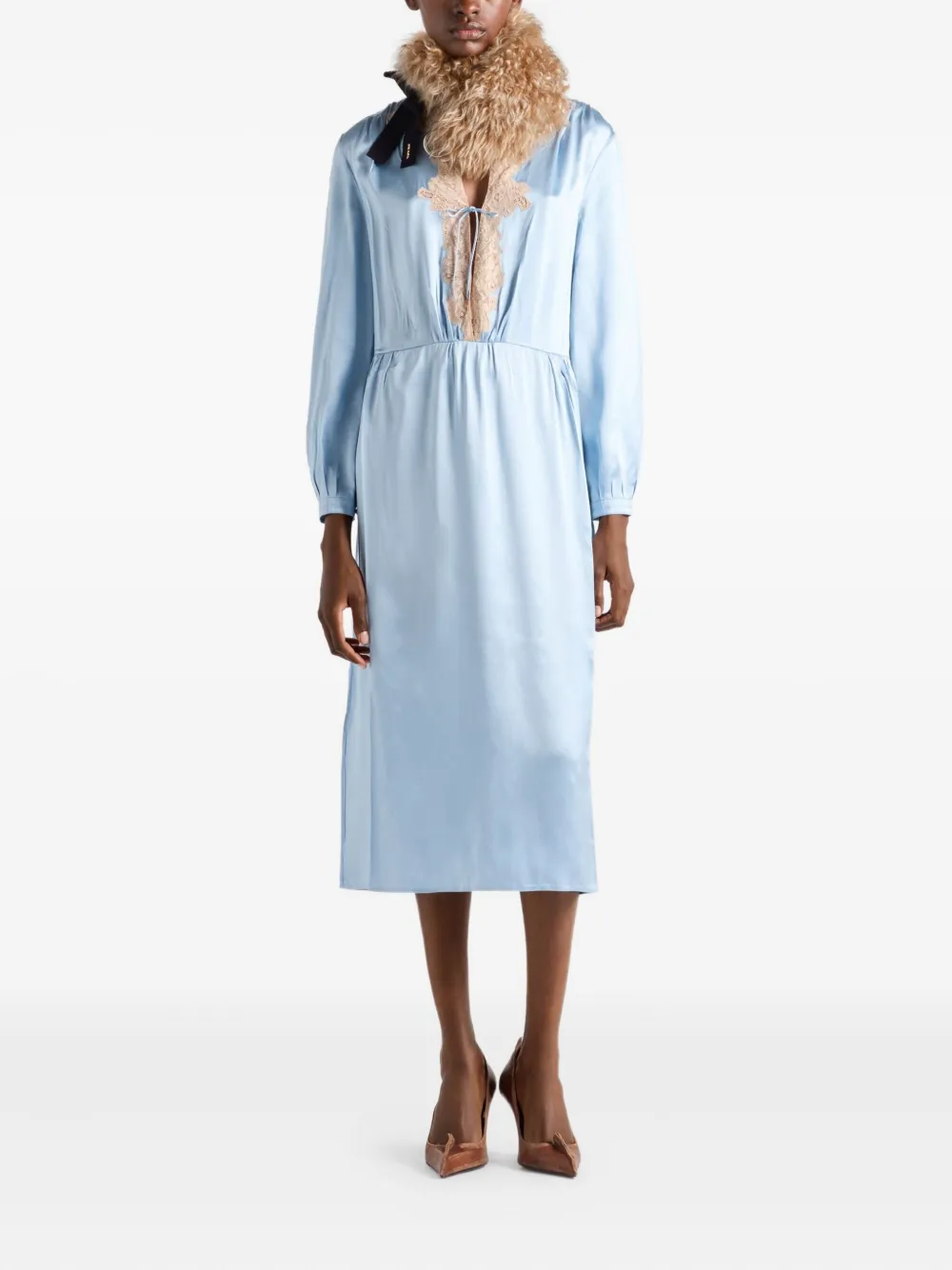 Prada lace-trim midi dress - Blauw