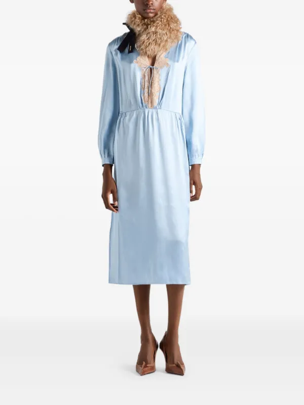 Prada lace-trim Midi Dress | Blue | FARFETCH