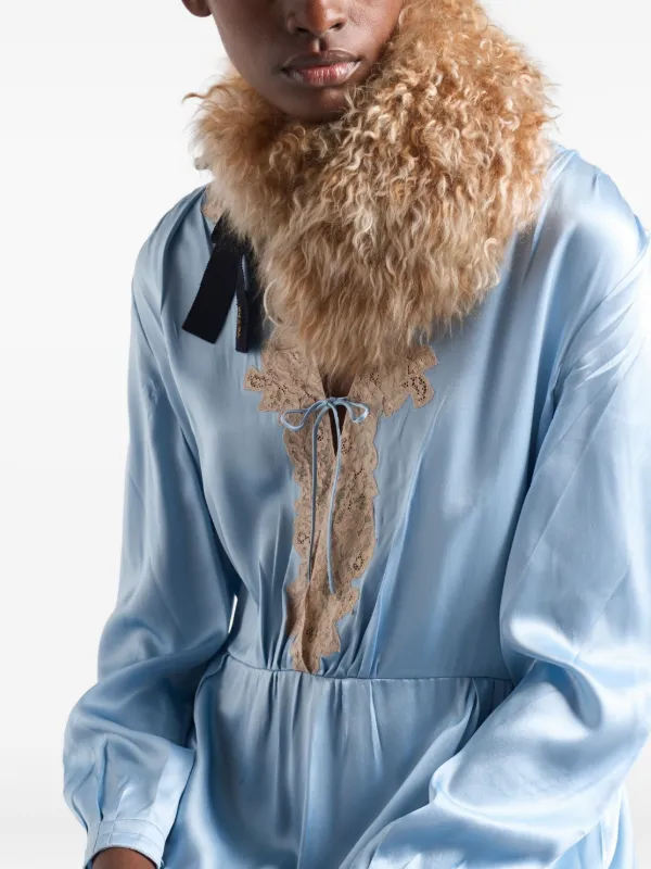 Prada lace-trim Midi Dress | Blue | FARFETCH