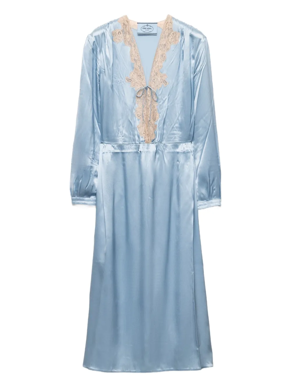 Prada Lace-trim Midi Dress In Blue