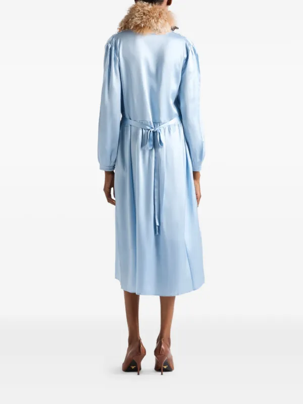 Prada Women's Long Sleeved Silk And Lace Dress - Blue - Size 0 Prada Women's Long Sleeved Silk And Lace Dress - Blue - Size 0