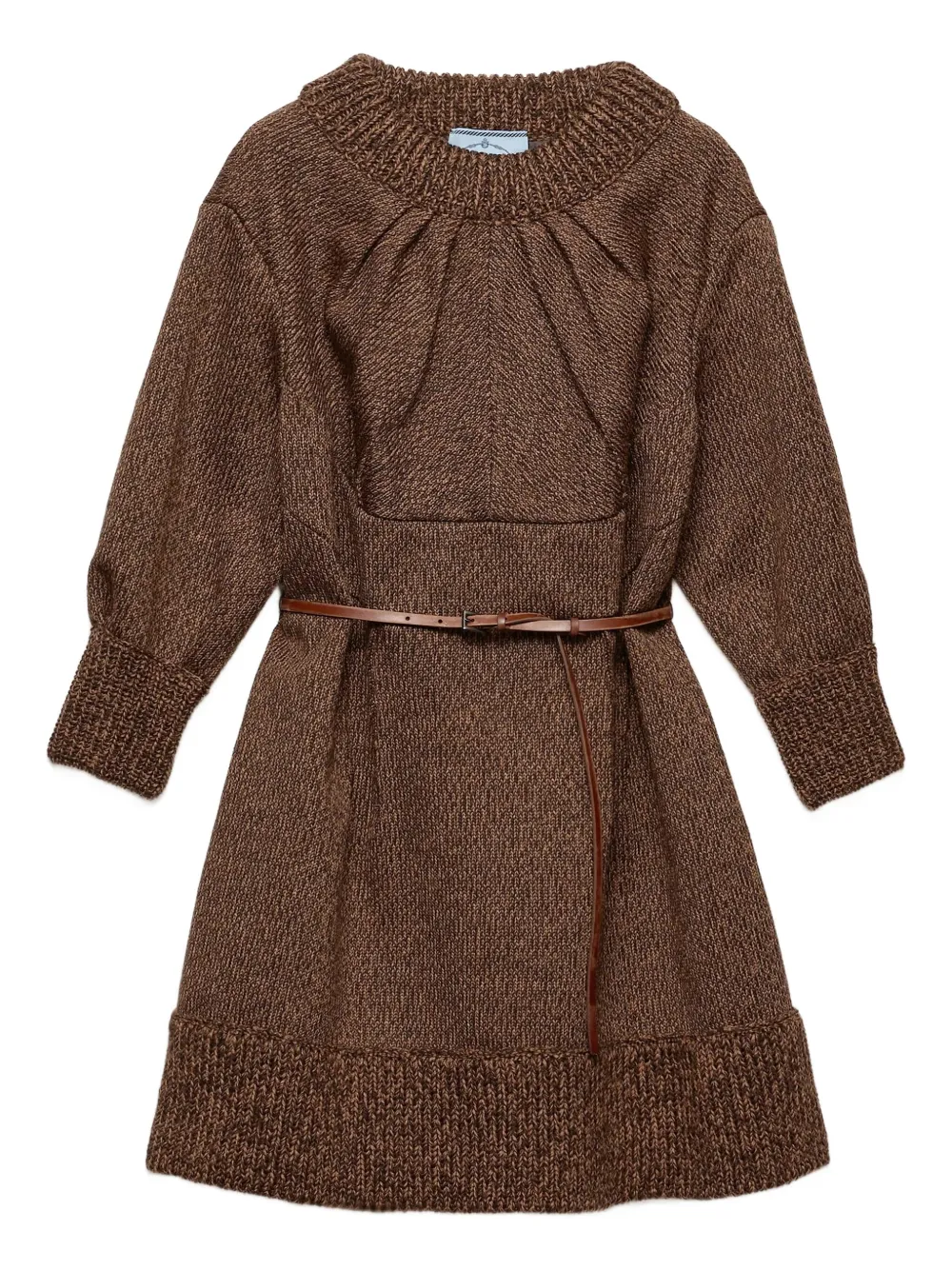 Prada Mouliné Wool Mini Dress In Brown