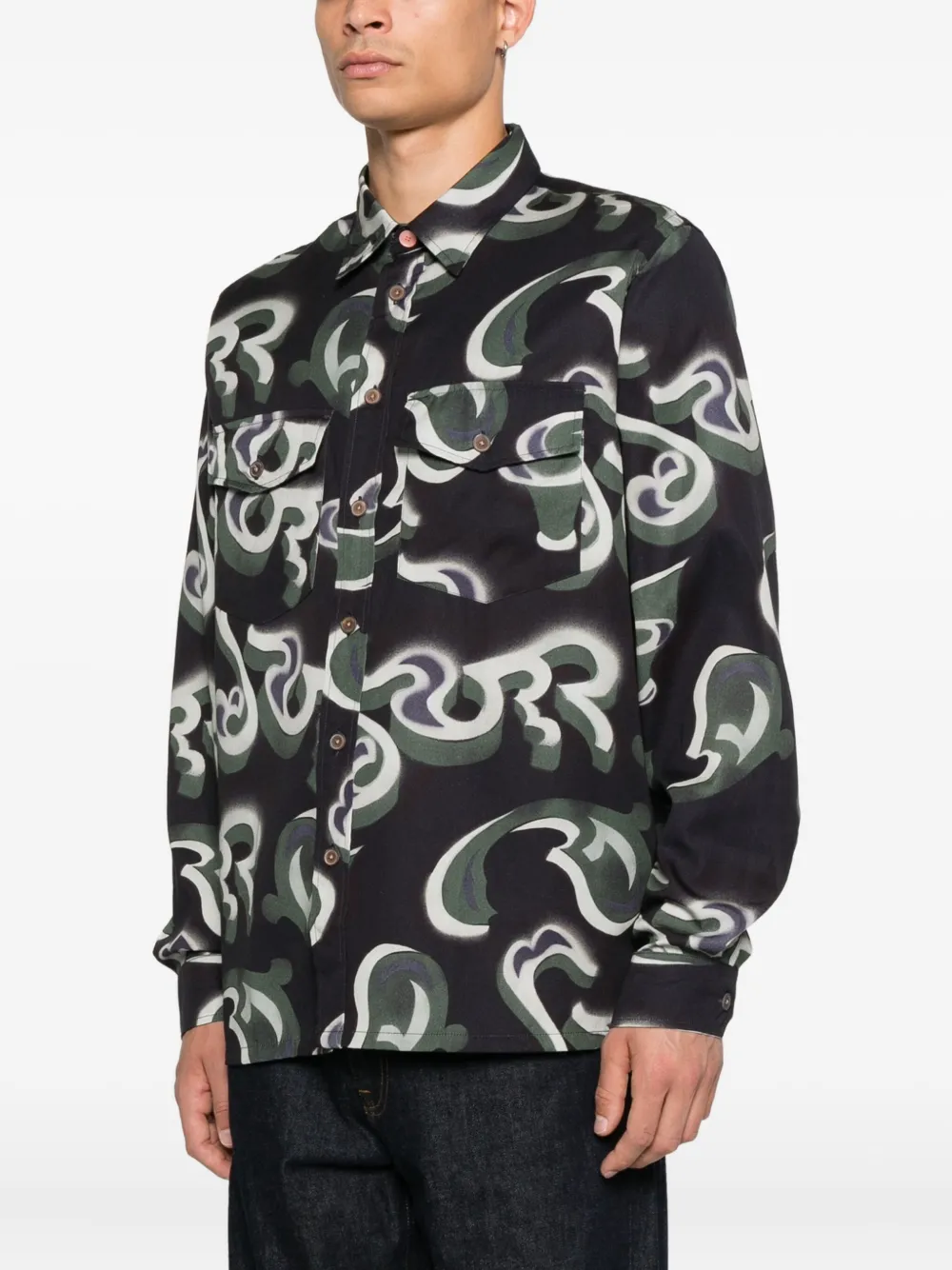PS Paul Smith Overhemd met abstracte print Zwart