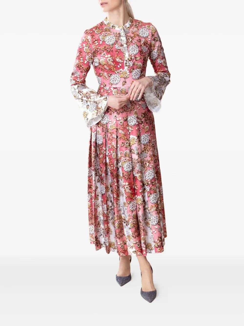 Mary Katrantzou Floral-print Pleated Dress In Gray