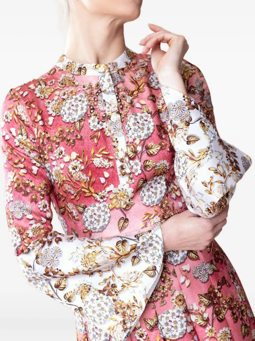 Mary Katrantzou Floral-print Pleated Dress In Gray