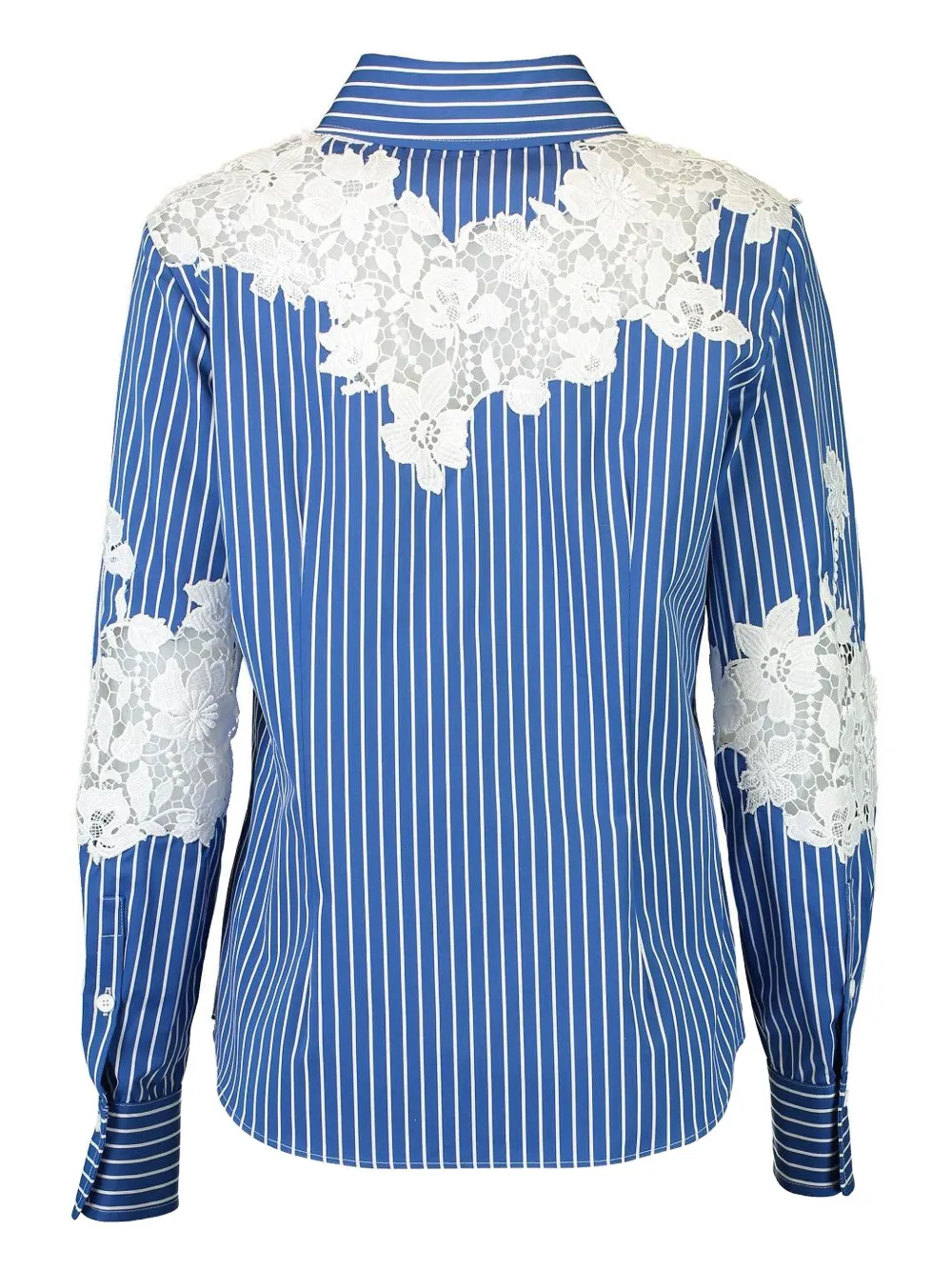 Monique Lhuillier striped lace-insert shirt - Blauw