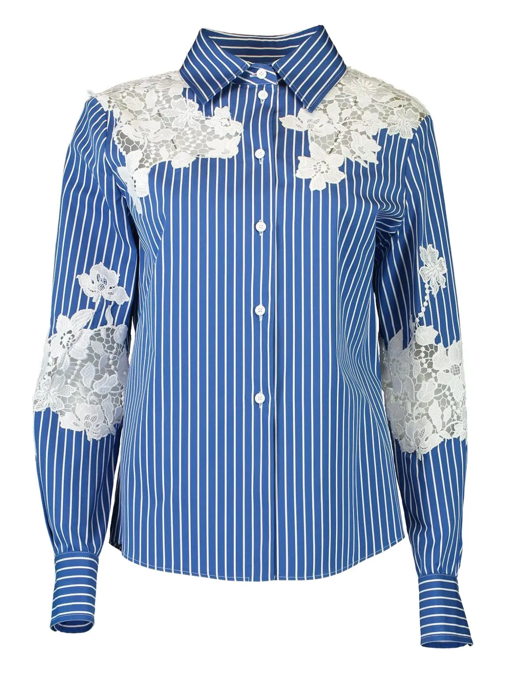 Monique Lhuillier striped lace-insert shirt - Blu