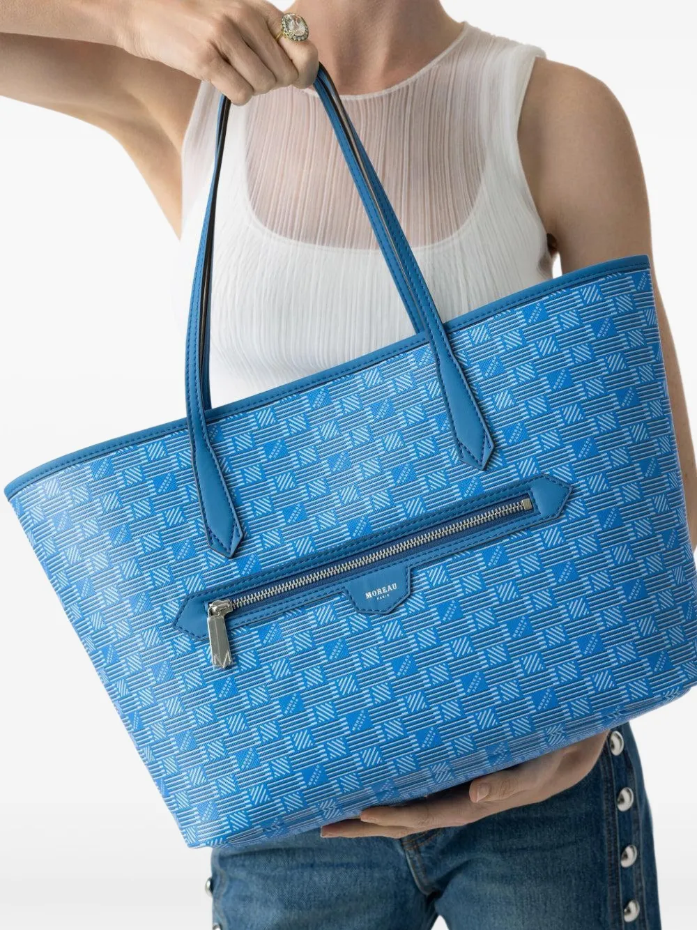 Moreau Medium Monaco Monogram Tote Bag In Blue
