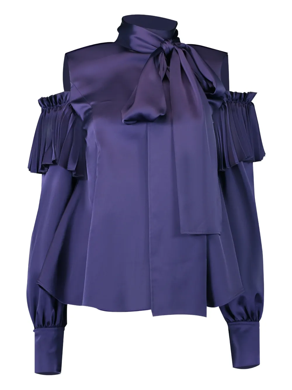 Adeam Ashlee Pleated Cold-shoulder Blouse In Blue