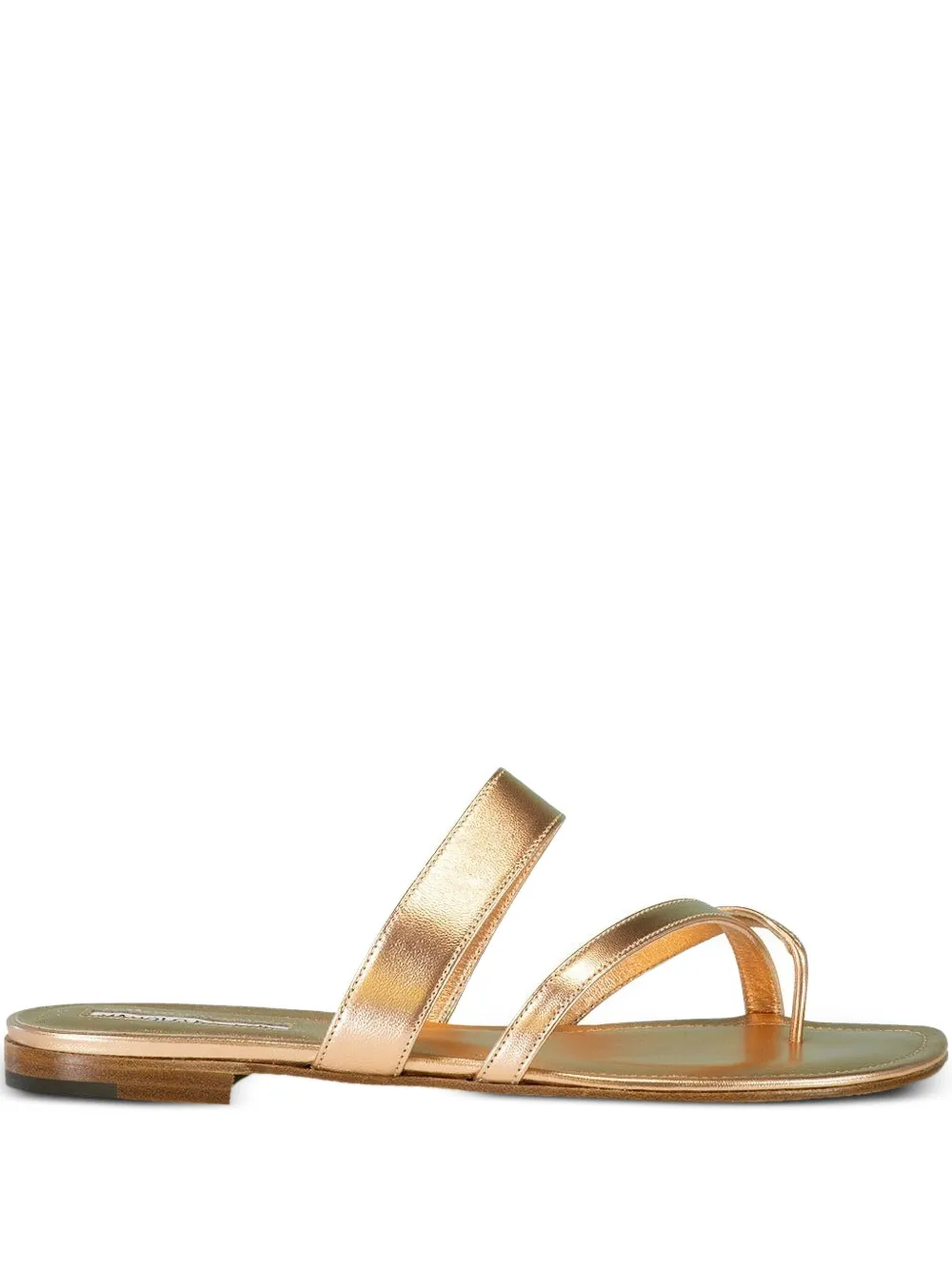 Manolo Blahnik Leather Triple-strap Sandals In Gold