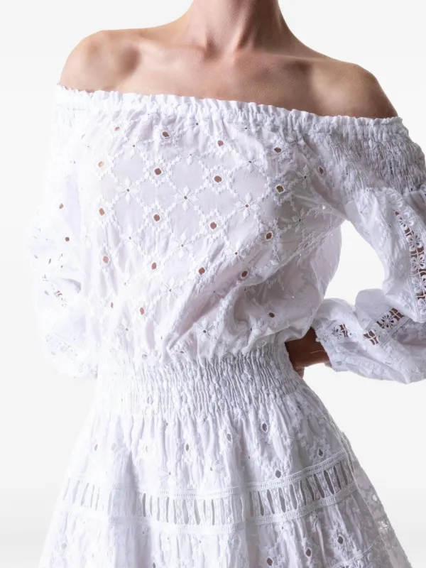 Temptation Positano Platani Eyelet Embroidered Smock Mini Dress | White |  FARFETCH