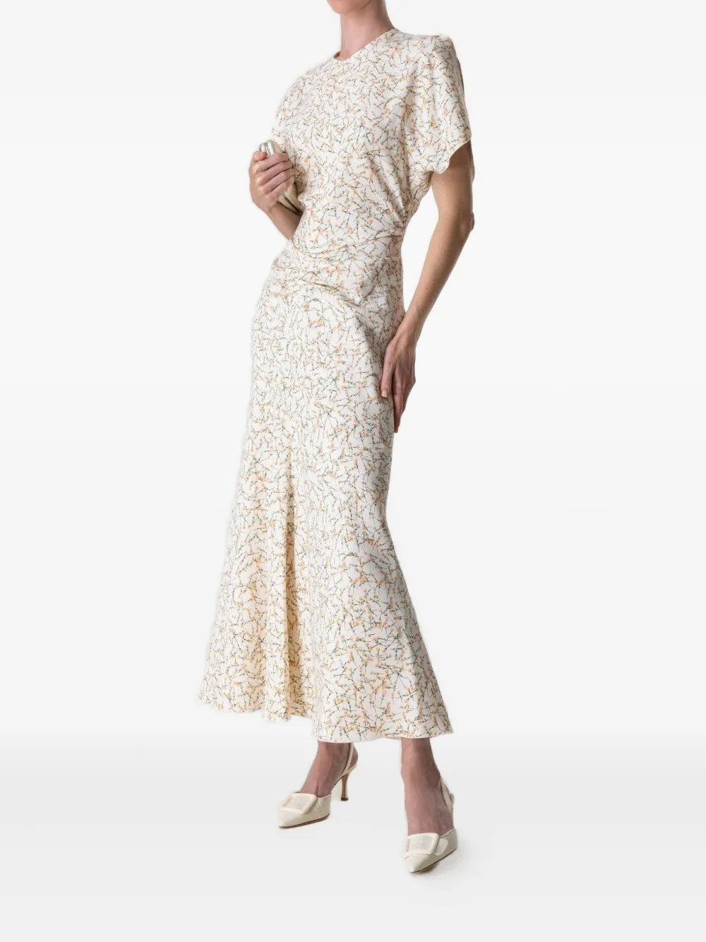 Victoria Beckham gathered floral-print midi dress - Wit