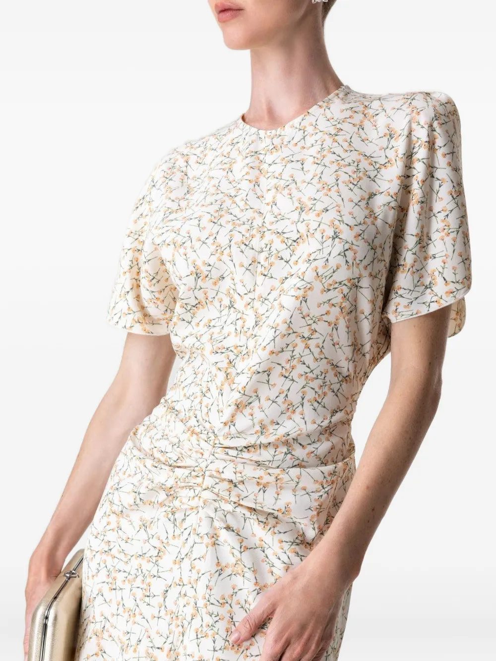 Victoria Beckham Gathered Floral-print Midi Dress In White