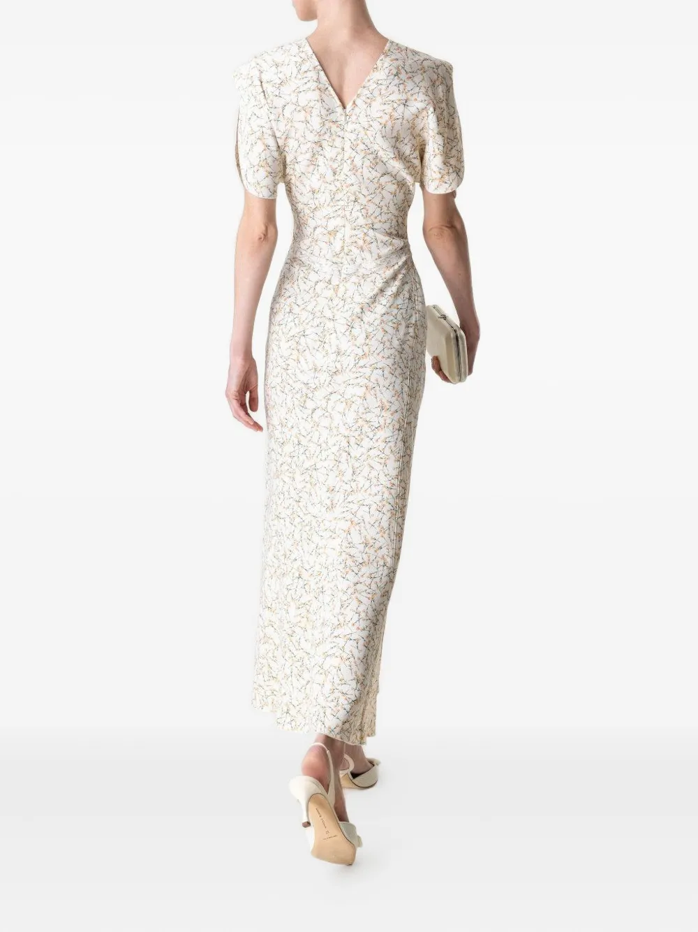 Victoria Beckham Gathered Floral-print Midi Dress In White