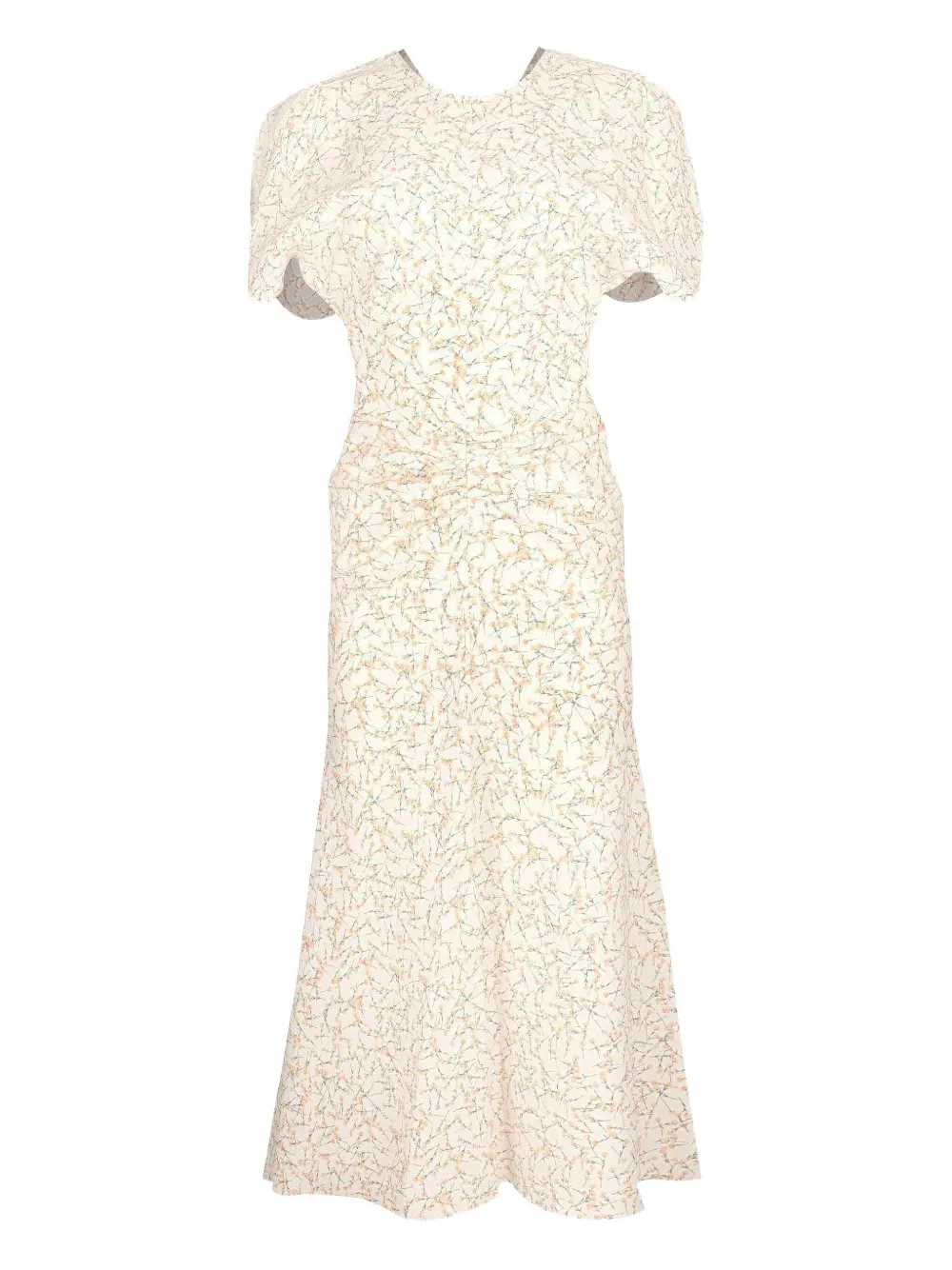 Victoria Beckham Gathered Floral-print Midi Dress In White