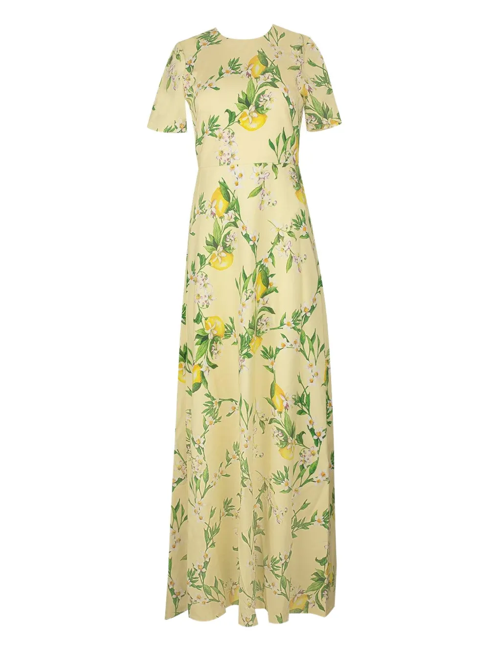 Monique Lhuillier Lemon-print Short-sleeve Gown In Yellow