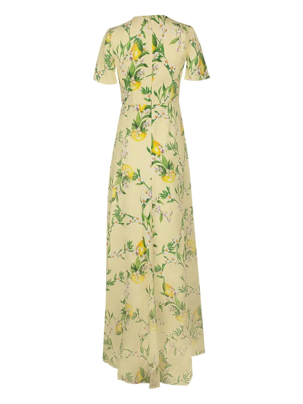 Monique Lhuillier Lemon-print Short-sleeve Gown In Yellow