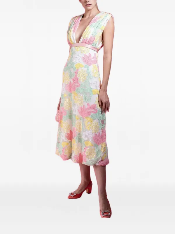 Markarian Aura Floral-lace Midi Dress - Yellow Markarian Aura Floral-lace Midi Dress - Yellow