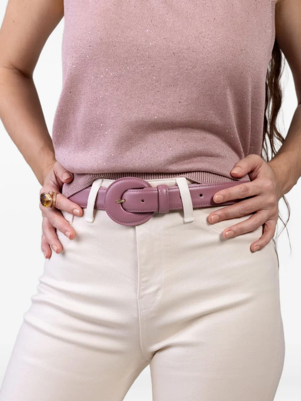 Eleventy circular-buckle leather belt - Roze