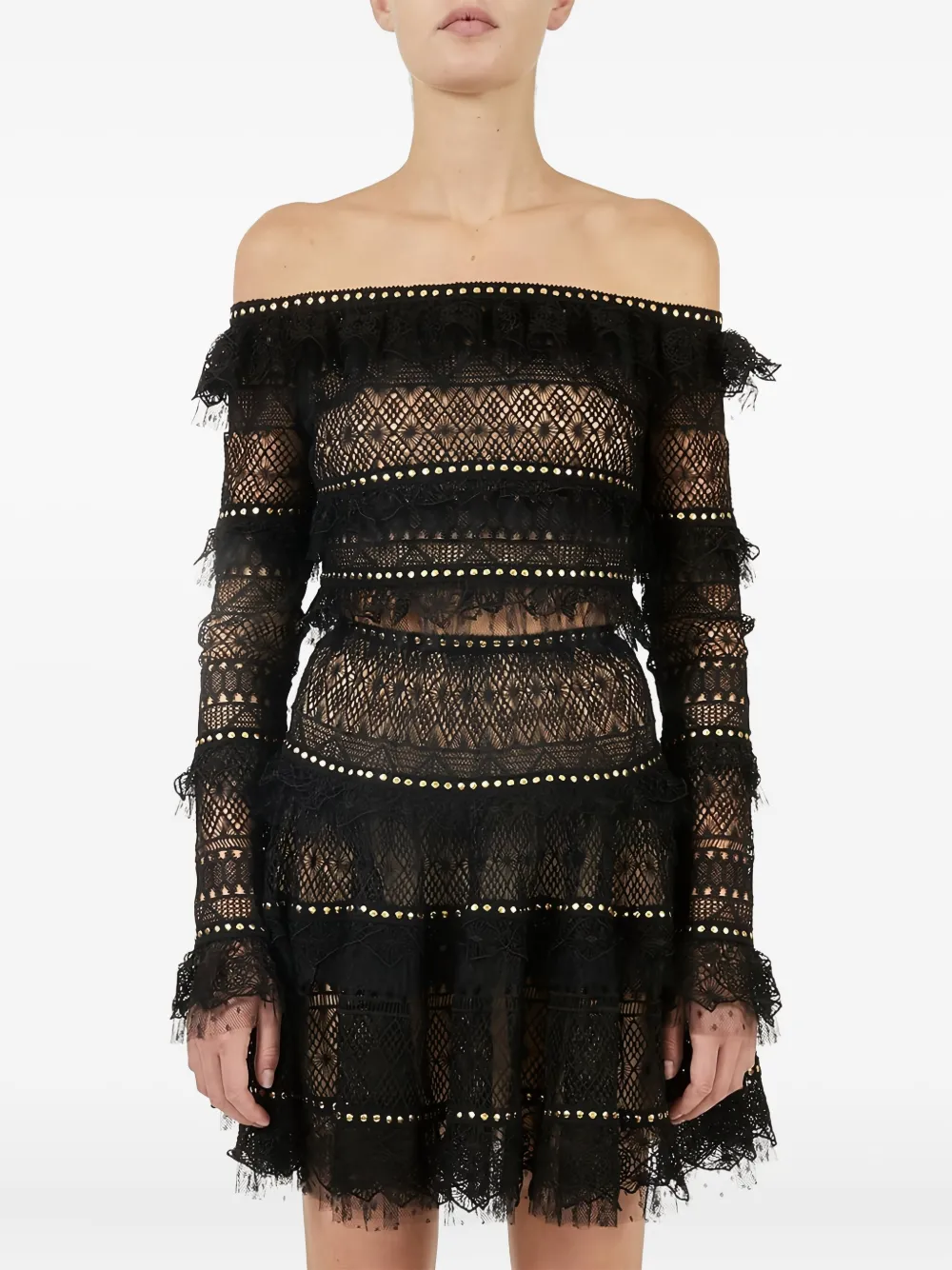 Elie Saab Off-shoulder Lace Top In Black