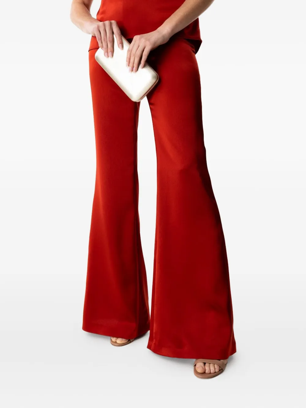 Galvan Satin Flared Trousers In Red