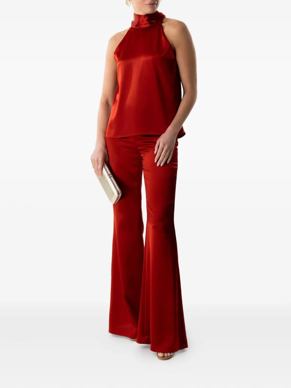 Galvan London satin flared trousers - Rood